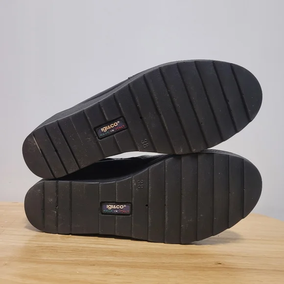 IGI & CO Dressy Black Leather Platform Ankle Boots Shoes (ITALY) Size 7.5 / 38 - Picture 11 of 13